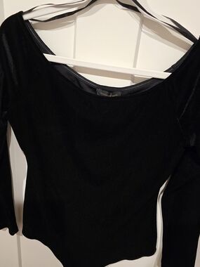 Donna Karan Black Velvet Bodysuit with Gold Logo